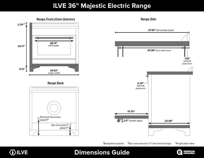 ILVE 36" Majestic II induction Range with 5 Elements - 3.5 cu. ft. Oven - Brass Trim in Antique White (UMI09NS3AWG) Ranges ILVE 