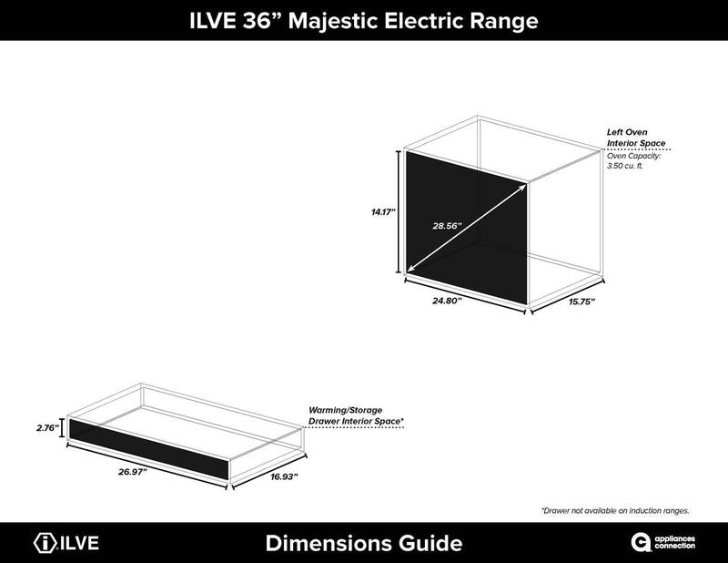 ILVE 36" Majestic II induction Range with 5 Elements - 3.5 cu. ft. Oven - Brass Trim in Antique White (UMI09NS3AWG) Ranges ILVE 