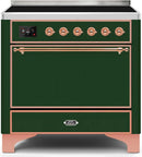 ILVE 36" Majestic II induction Range with 5 Elements - 3.5 cu. ft. Oven - Solid Door - Emerald Green with Copper Trim (UMI09QNS3EGP) Ranges ILVE 