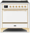 ILVE 36-Inch Majestic II induction Range with 5 Elements - 3.5 cu. ft. Solid Door Oven in White with Brass Trim (UMI09QNS3WHG)