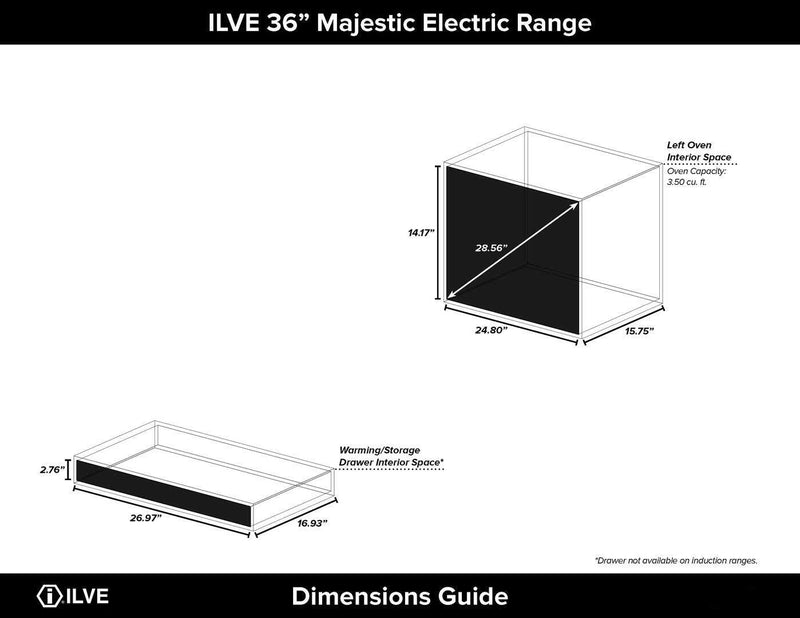 ILVE 36" Majestic II induction Range with 5 Elements - 3.5 cu. ft. Oven - Solid Door - White with Chrome Trim (UMI09QNS3WHC) Ranges ILVE 