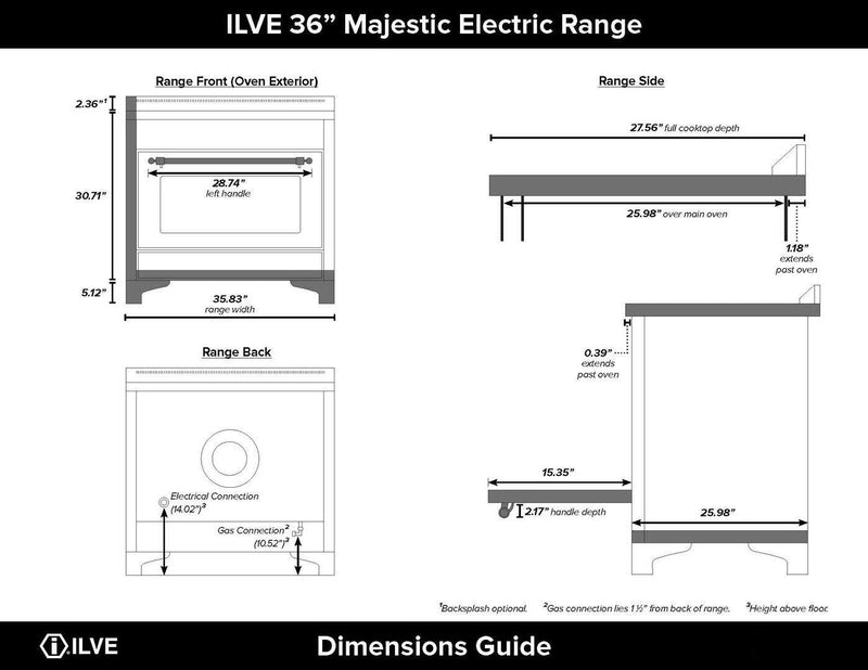 ILVE 36" Majestic II induction Range with 5 Elements - 3.5 cu. ft. Oven - Solid Door - White with Chrome Trim (UMI09QNS3WHC) Ranges ILVE 