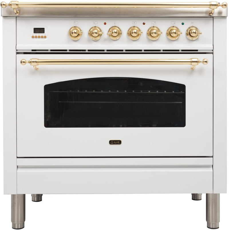 ILVE 36" Nostalgie - Dual Fuel Range with 5 Sealed Brass Burners - 3 cu. ft. Oven - Brass Trim in White (UPN90FDMPB) Ranges ILVE 