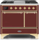ILVE 40" Majestic II Dual Fuel Range with 6 Sealed Burners and Griddle - 3.82 cu. ft. Oven - Brass Trim in Burgundy (UMD10FDQNS3BUG) Ranges ILVE 