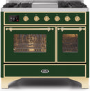 ILVE 40" Majestic II Dual Fuel Range with 6 Sealed Burners and Griddle - 3.82 cu. ft. Oven - Brass Trim in Emerald Green (UMD10FDNS3EGG) Ranges ILVE 