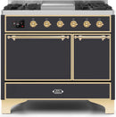 ILVE 40" Majestic II Dual Fuel Range with 6 Sealed Burners and Griddle - 3.82 cu. ft. Oven - Brass Trim in Matte Graphite (UMD10FDQNS3MGG) Ranges ILVE 