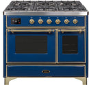 ILVE 40" Majestic II Dual Fuel Range with 6 Sealed Burners and Griddle - 3.82 cu. ft. Oven - Brass Trim in Midnight Blue (UMD10FDNS3MBG) Ranges ILVE 
