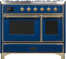 ILVE 40" Majestic II Dual Fuel Range with 6 Sealed Burners and Griddle - 3.82 cu. ft. Oven - Brass Trim in Midnight Blue (UMD10FDNS3MBG) Ranges ILVE 