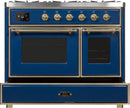 ILVE 40" Majestic II Dual Fuel Range with 6 Sealed Burners and Griddle - 3.82 cu. ft. Oven - Brass Trim in Midnight Blue (UMD10FDNS3MBG) Ranges ILVE 