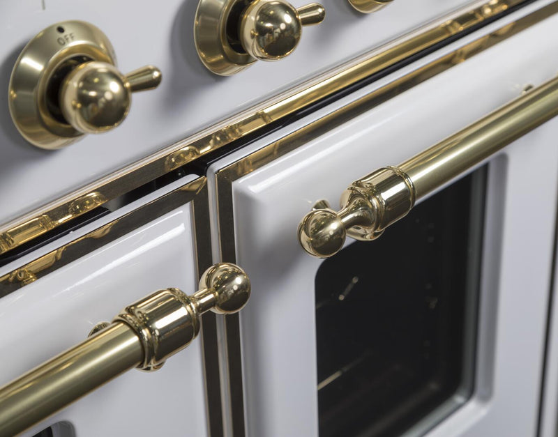 ILVE 40" Majestic II Dual Fuel Range with 6 Sealed Burners and Griddle - 3.82 cu. ft. Oven - Brass Trim in White (UMD10FDNS3WHG) Ranges ILVE 