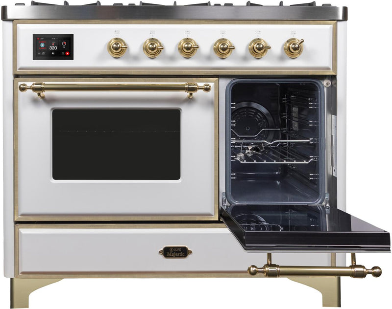 ILVE 40" Majestic II Dual Fuel Range with 6 Sealed Burners and Griddle - 3.82 cu. ft. Oven - Brass Trim in White (UMD10FDNS3WHG) Ranges ILVE 