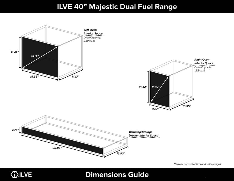 ILVE 40" Majestic II Dual Fuel Range with 6 Sealed Burners and Griddle - 3.82 cu. ft. Oven - Brass Trim in White (UMD10FDNS3WHG) Ranges ILVE 