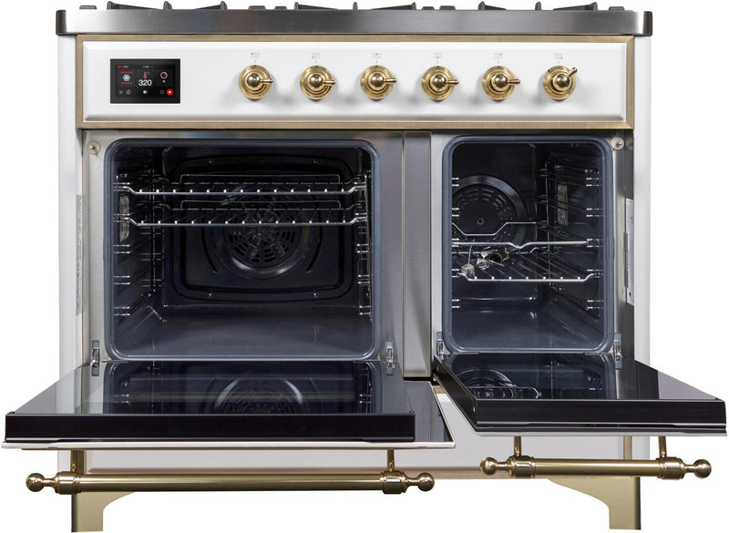 ILVE 40" Majestic II Dual Fuel Range with 6 Sealed Burners and Griddle - 3.82 cu. ft. Oven - Brass Trim in White (UMD10FDNS3WHG) Ranges ILVE 