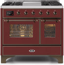 ILVE 40" Majestic II Dual Fuel Range with 6 Sealed Burners and Griddle - 3.82 cu. ft. Oven - Bronze Trim in Burgundy (UMD10FDNS3BUB) Ranges ILVE 
