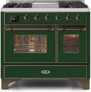 ILVE 40" Majestic II Dual Fuel Range with 6 Sealed Burners and Griddle - 3.82 cu. ft. Oven - Bronze Trim in Emerald Green (UMD10FDNS3EGB) Ranges ILVE 