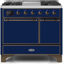 ILVE 40" Majestic II Dual Fuel Range with 6 Sealed Burners and Griddle - 3.82 cu. ft. Oven - Bronze Trim in Midnight Blue (UMD10FDQNS3MBB) Ranges ILVE 