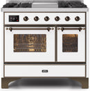 ILVE 40" Majestic II Dual Fuel Range with 6 Sealed Burners and Griddle - 3.82 cu. ft. Oven - Bronze Trim in White (UMD10FDNS3WHB) Ranges ILVE 