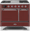 ILVE 40-Inch Majestic II Dual Fuel Range with 6 Sealed Burners and Removable Griddle with 3.82 cu. ft. Solid Door Oven in Chrome Trim in Burgundy (UMD10FDQNS3BUC)