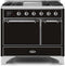 ILVE 40-Inch Majestic II Dual Fuel Range with 6 Sealed Burners and Removable Griddle with 3.82 cu. ft. Solid Door Oven in Chrome Trim in Glossy Black (UMD10FDQNS3BKC)