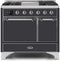 ILVE 40-Inch Majestic II Dual Fuel Range with 6 Sealed Burners and Removable Griddle with 3.82 cu. ft. Solid Door Oven in Chrome Trim in Matte Graphite (UMD10FDQNS3MGC)