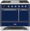 ILVE 40" Majestic II Dual Fuel Range with 6 Sealed Burners and Griddle - 3.82 cu. ft. Oven - Chrome Trim in Midnight Blue (UMD10FDQNS3MBC) Ranges ILVE 