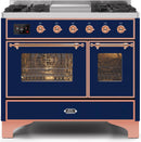 ILVE 40" Majestic II Dual Fuel Range with 6 Sealed Burners and Griddle - 3.82 cu. ft. Oven - Copper Trim in Midnight Blue (UMD10FDNS3MBP) Ranges ILVE 