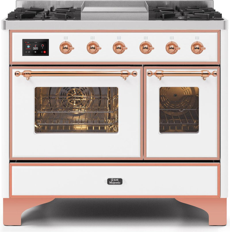 ILVE 40" Majestic II Dual Fuel Range with 6 Sealed Burners and Griddle - 3.82 cu. ft. Oven - Copper Trim in White (UMD10FDNS3WHP) Ranges ILVE 