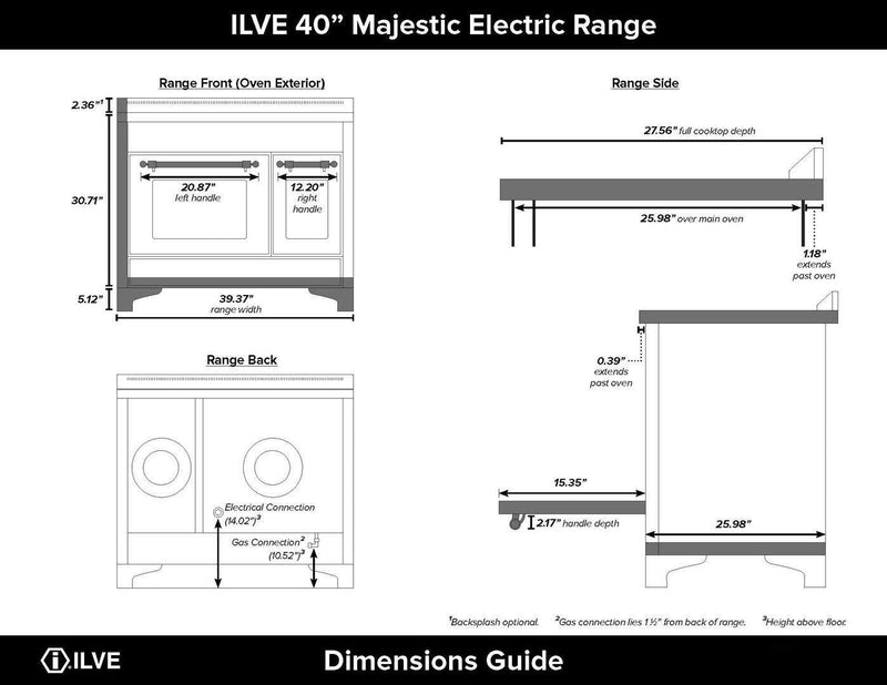 ILVE 40" Majestic II induction Range with 6 Elements - Dual Oven - TFT Control Display - Triple Glass Cool Oven Door - in Blue Grey with Copper Trim (UMDI10NS3BGP) Ranges ILVE 