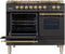 ILVE 40" Nostalgie - Dual Fuel Range with 5 Sealed Brass Burners - 3.55 cu. ft. Oven - Griddle with Brass Trim in Matte Graphite (UPDN100FDMPM) Ranges ILVE 
