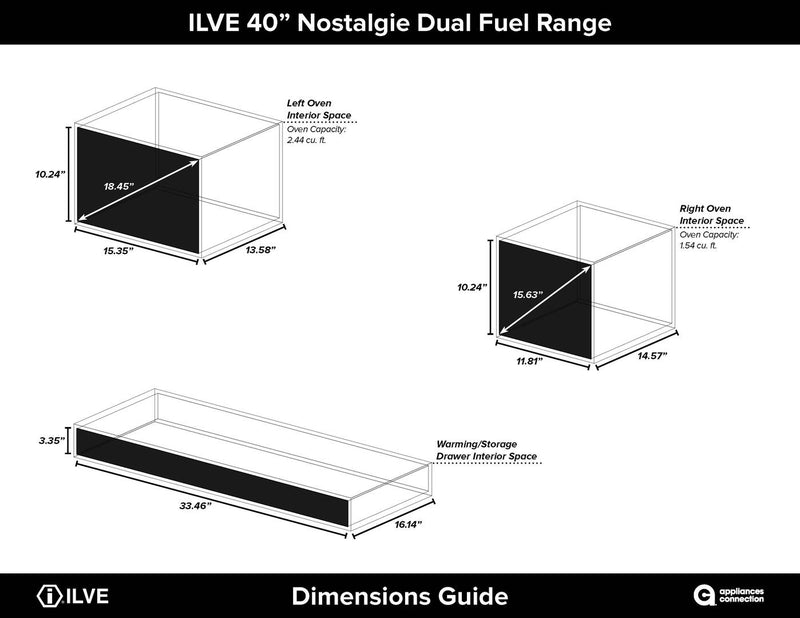 ILVE 40" Nostalgie - Dual Fuel Range with 5 Sealed Brass Burners - 3.55 cu. ft. Oven - Griddle with Brass Trim in Stainless Steel (UPDN100FDMPI) Ranges ILVE 