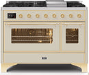 ILVE 48" Majestic II Dual Fuel Range with 8 Burners and Griddle - 5.02 cu. ft. Oven - Brass Trim in Antique White (UM12FDNS3AWG) Ranges ILVE 