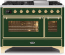 ILVE 48" Majestic II Dual Fuel Range with 8 Burners and Griddle - 5.02 cu. ft. Oven - Brass Trim in Emerald Green (UM12FDNS3EGG) Ranges ILVE 