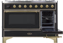 ILVE 48" Majestic II Dual Fuel Range with 8 Burners and Griddle - 5.02 cu. ft. Oven - Brass Trim in Glossy Black (UM12FDNS3BKG) Ranges ILVE 