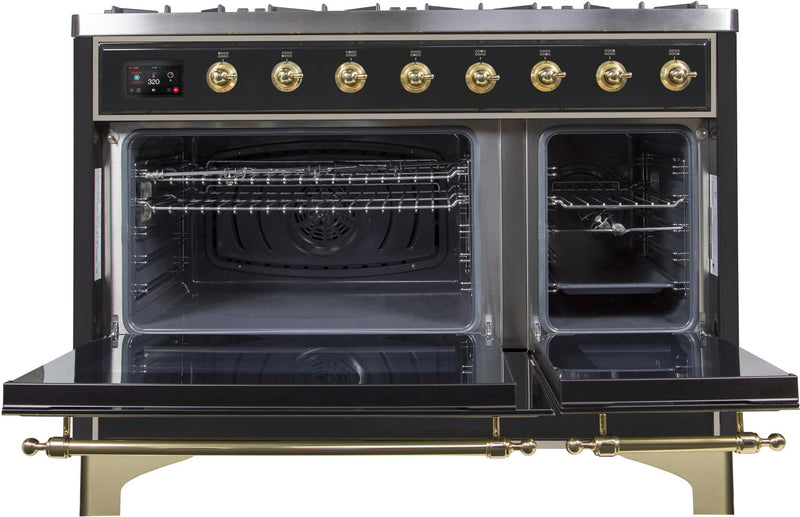ILVE 48" Majestic II Dual Fuel Range with 8 Burners and Griddle - 5.02 cu. ft. Oven - Brass Trim in Matte Graphite (UM12FDNS3MGG) Ranges ILVE 