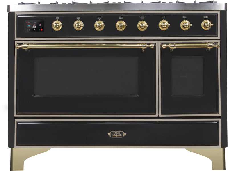 ILVE 48" Majestic II Dual Fuel Range with 8 Burners and Griddle - 5.02 cu. ft. Oven - Brass Trim in Matte Graphite (UM12FDNS3MGG) Ranges ILVE 