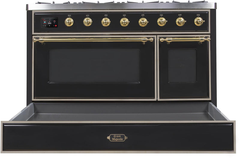 ILVE 48" Majestic II Dual Fuel Range with 8 Burners and Griddle - 5.02 cu. ft. Oven - Brass Trim in Matte Graphite (UM12FDNS3MGG) Ranges ILVE 