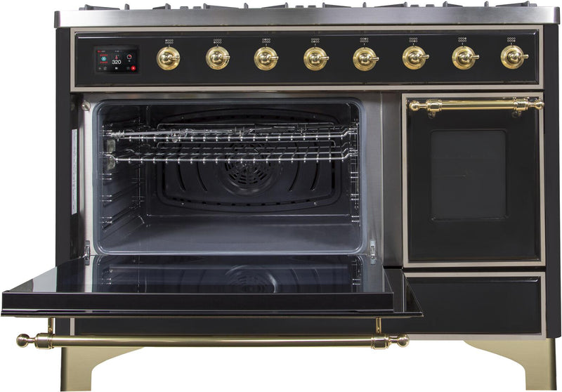 ILVE 48" Majestic II Dual Fuel Range with 8 Burners and Griddle - 5.02 cu. ft. Oven - Brass Trim in Matte Graphite (UM12FDNS3MGG) Ranges ILVE 