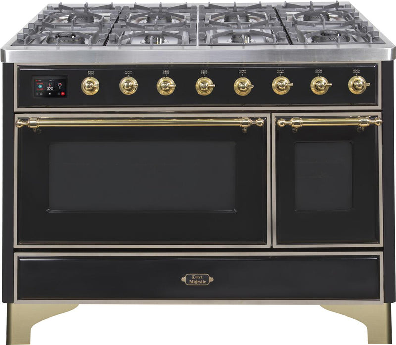 ILVE 48" Majestic II Dual Fuel Range with 8 Burners and Griddle - 5.02 cu. ft. Oven - Brass Trim in Matte Graphite (UM12FDNS3MGG) Ranges ILVE 