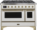 ILVE 48" Majestic II Dual Fuel Range with 8 Burners and Griddle - 5.02 cu. ft. Oven - Brass Trim in White (UM12FDNS3WHG) Ranges ILVE 