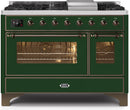 ILVE 48" Majestic II Dual Fuel Range with 8 Burners and Griddle - 5.02 cu. ft. Oven - Bronze Trim in Emerald Green (UM12FDNS3EGB) Ranges ILVE 