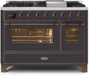ILVE 48" Majestic II Dual Fuel Range with 8 Burners and Griddle - 5.02 cu. ft. Oven - Bronze Trim in Matte Graphite (UM12FDNS3MGB) Ranges ILVE 