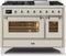 ILVE 48-Inch Majestic II Dual Fuel Range with 8 Burners and Griddle - 5.02 cu. ft. Oven - Chrome Trim in Antique White (UM12FDNS3AWC)