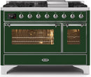 ILVE 48" Majestic II Dual Fuel Range with 8 Burners and Griddle - 5.02 cu. ft. Oven - Chrome Trim in Emerald Green (UM12FDNS3EGC) Ranges ILVE 