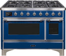 ILVE 48" Majestic II Dual Fuel Range with 8 Burners and Griddle - 5.02 cu. ft. Oven - Chrome Trim in Midnight Blue (UM12FDNS3MBC) Ranges ILVE 