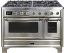 ILVE 48" Majestic II Dual Fuel Range with 8 Burners and Griddle - 5.02 cu. ft. Oven - Chrome Trim in Stainless Steel (UM12FDNS3SSC) Ranges ILVE 