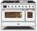 ILVE 48" Majestic II Dual Fuel Range with 8 Burners and Griddle - 5.02 cu. ft. Oven - Chrome Trim in White (UM12FDNS3WHC) Ranges ILVE 