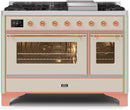ILVE 48" Majestic II Dual Fuel Range with 8 Burners and Griddle - 5.02 cu. ft. Oven - Copper Trim in Antique White (UM12FDNS3AWP) Ranges ILVE 