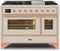 ILVE 48-Inch Majestic II Dual Fuel Range with 8 Burners and Removable Griddle with 5.02 cu. ft. Oven in Copper Trim in Antique White (UM12FDNS3AWP)