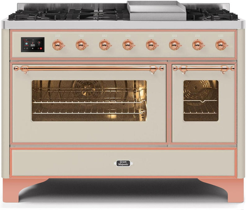 ILVE 48" Majestic II Dual Fuel Range with 8 Burners and Griddle - 5.02 cu. ft. Oven - Copper Trim in Antique White (UM12FDNS3AWP) Ranges ILVE 