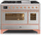 ILVE 48-Inch Majestic II Dual Fuel Range with 8 Burners and Removable Griddle with 5.02 cu. ft. Oven in Copper Trim in Stainless Steel (UM12FDNS3SSP)